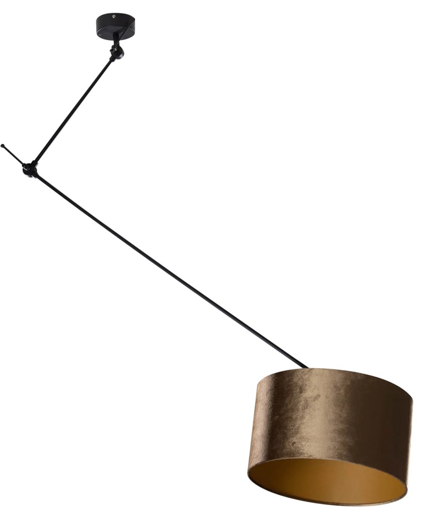 Candeeiro Suspenso Preto com Abajur de Veludo Bronze 35cm - Blitz Clássico / Antigo,Moderno