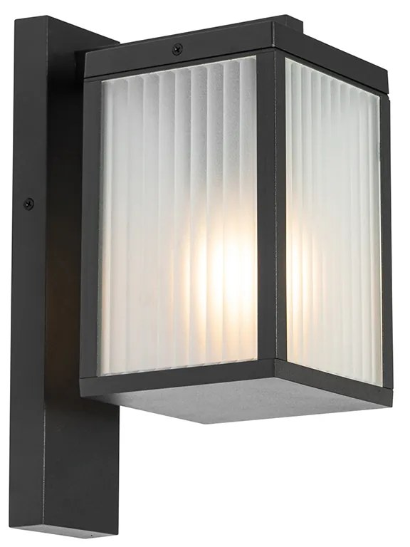 Candeeiro de parede exterior preto com vidro canelado IP44 - Charlois