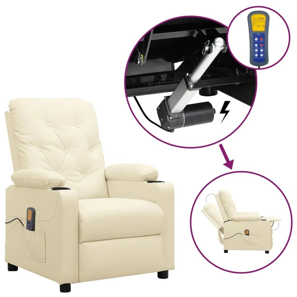Poltrona de massagens elevatória couro artificial cor creme