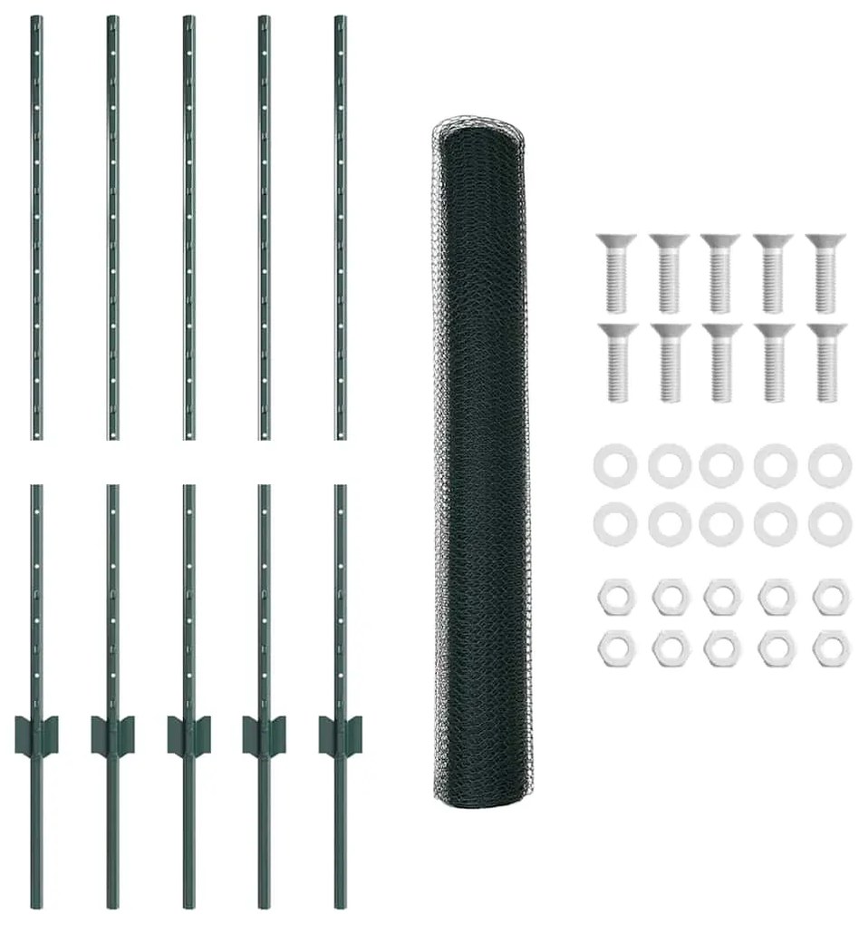 Postes de Cerca vidaXL 5 pcs U-Channel Verde 100 cm Aço
