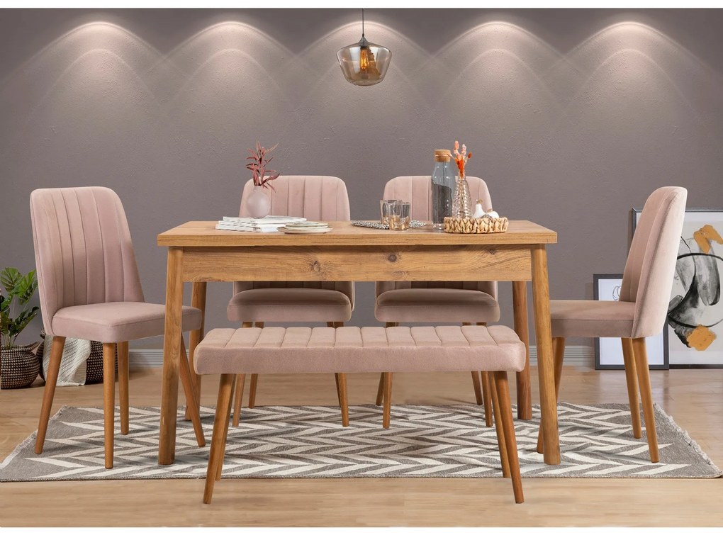 Conjunto de Mesa e Cadeiras Costa – Pinho Atlântico – Mesa: 120x77x75