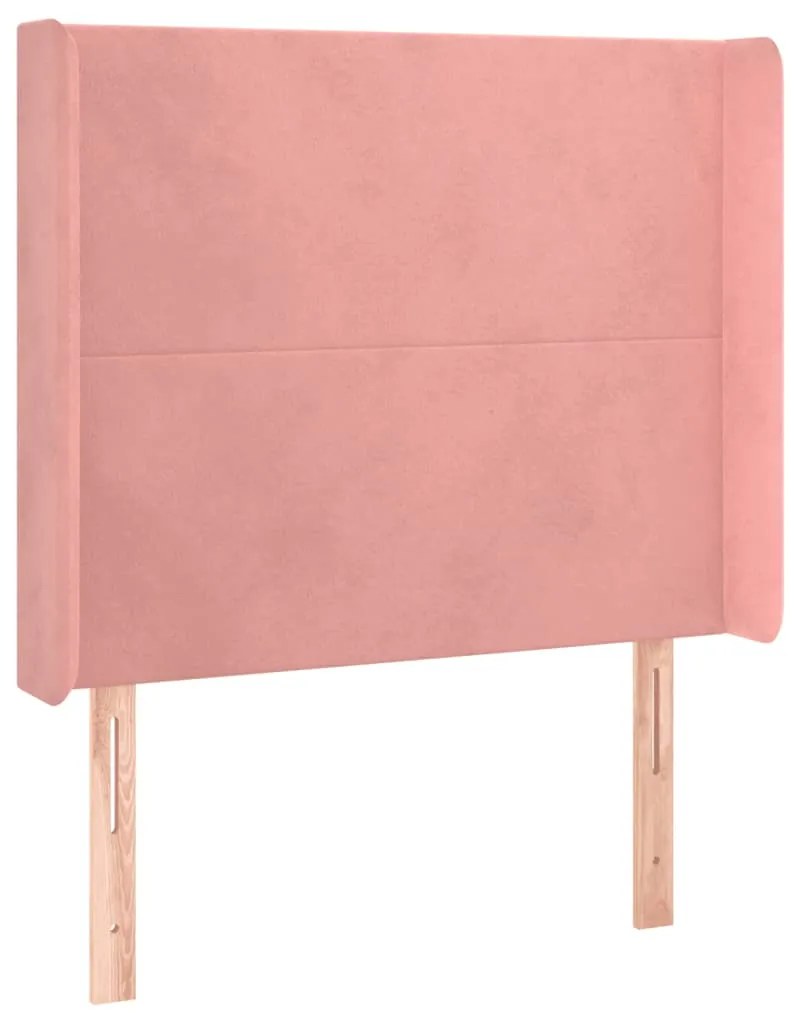 Cabeceira de cama c/ luzes LED veludo 93x16x118/128 cm rosa