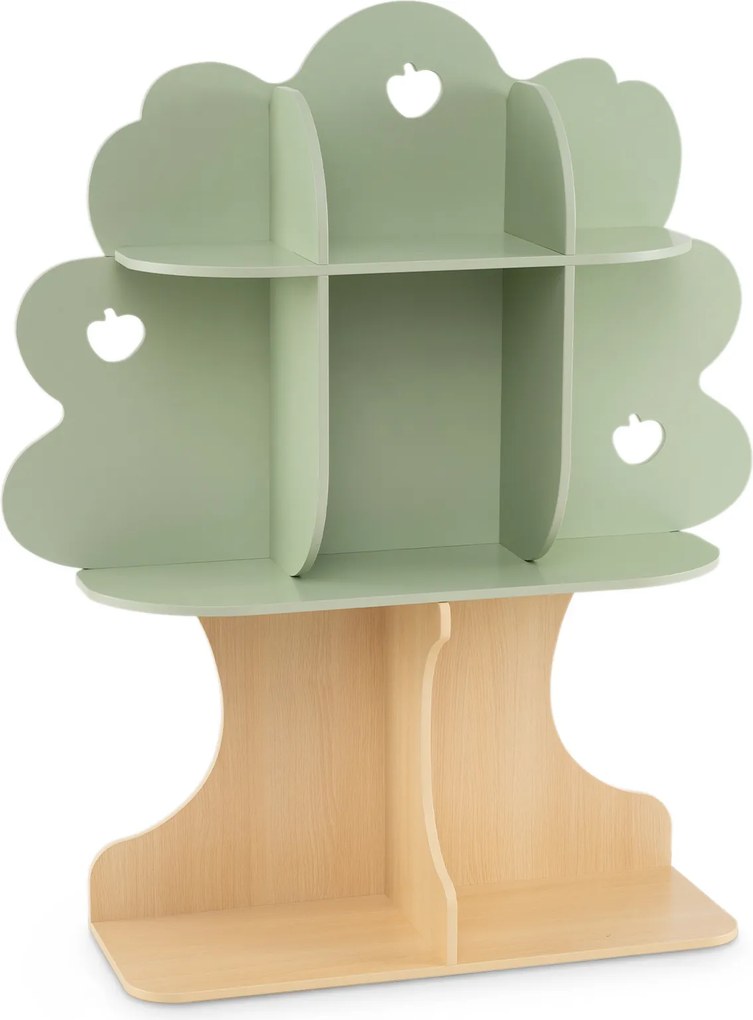 Estante infantil em forma de árvore com 8 cubos abertos 97 x 28 x 114 cm, com padrão de maçãs recortadas, para quarto infantil, sala de jogos ou crech