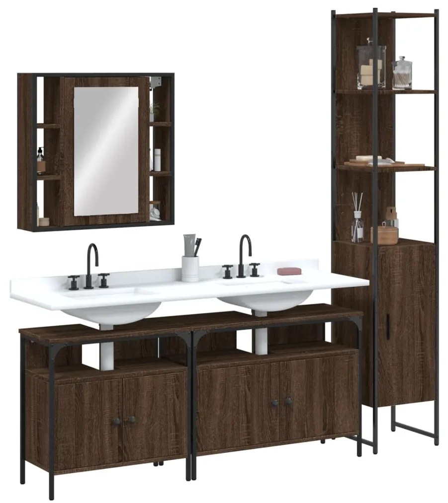 vidaXL 4 pcs conj. móveis wc derivados de madeira carvalho castanho