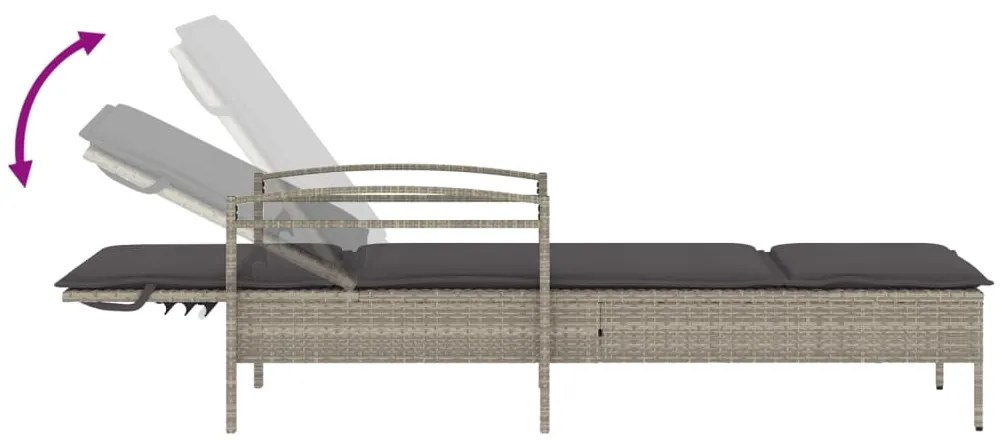 Espreguiçadeira com almofadão 63x200x81 cm vime PE cinza-claro