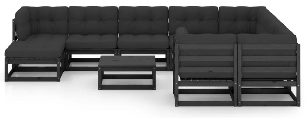11 pcs conjunto longue jardim c/ almofadões pinho maciço preto