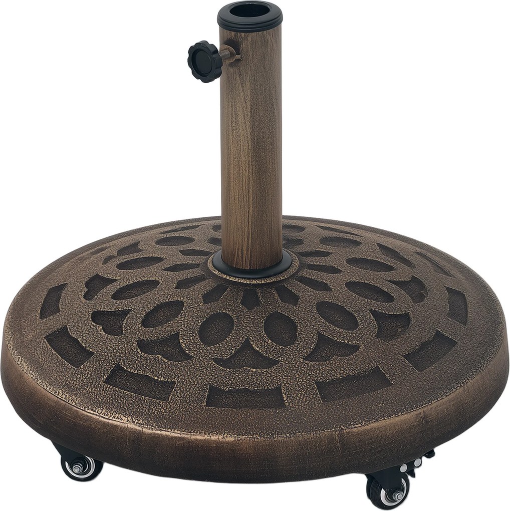 Outsunny Base para Guarda-sol em Resina de 21 kg Redonda com Rodas e Freios, Bronze | Aosom Portugal