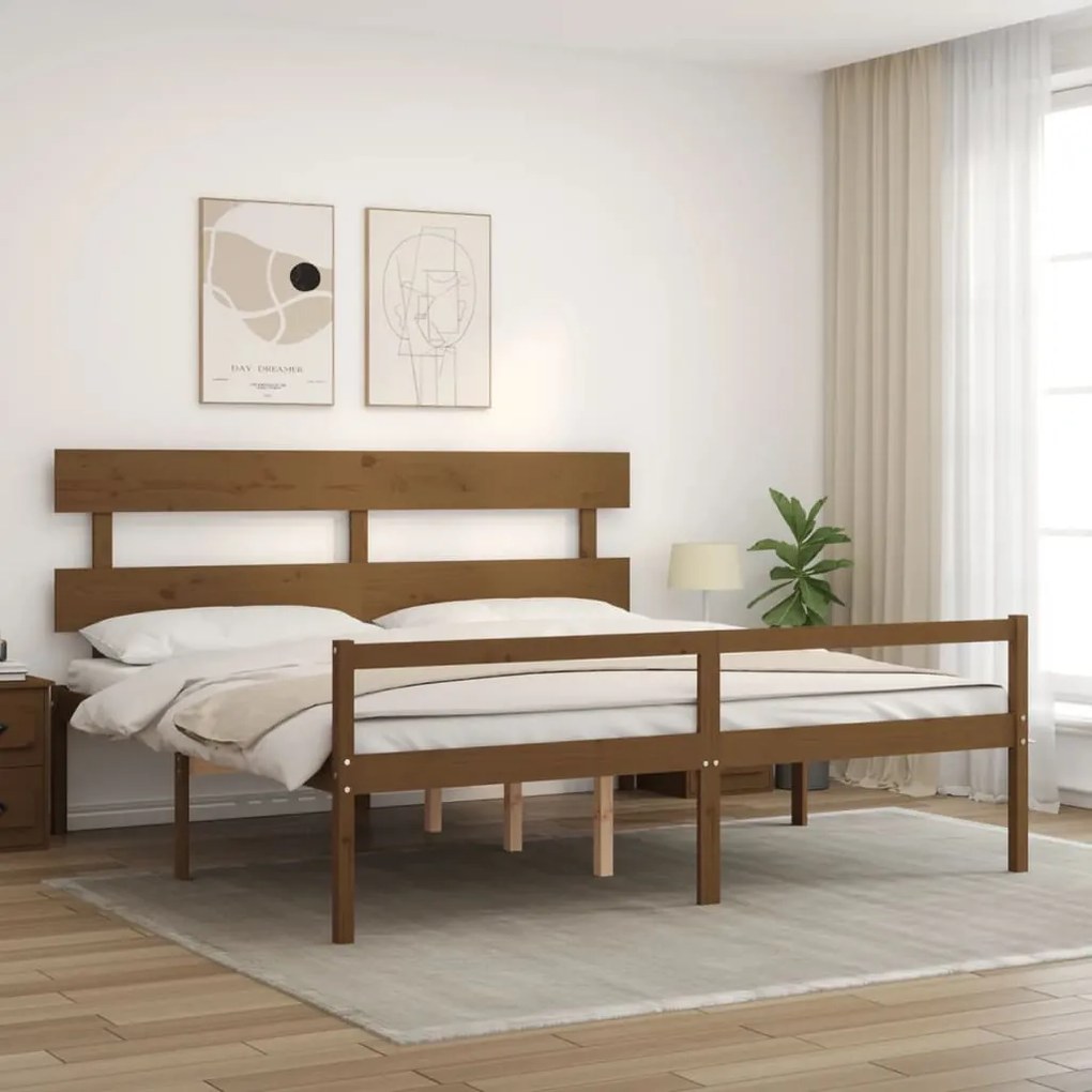 Cama para idosos c/ cabeceira 200x200 cm madeira castanho-mel