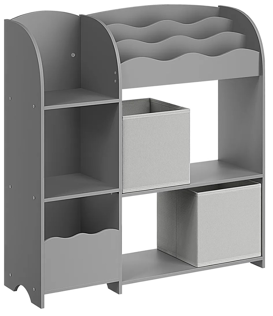 Estante para crianças com 2 caixas para brinquedos e livros 30 x 93 x 100 cm Cinzento