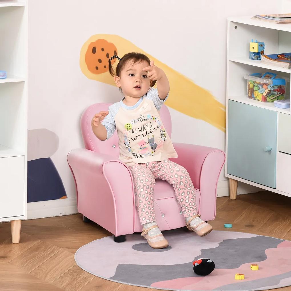 HOMCOM Sofá Infantil para Crianças em Forma de Coração com Assento Apoio para os Braços Acolchoados Encosto Alto 59x41,5x49cm Rosa