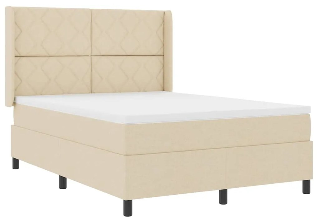 Cama com Estrado e Colchão - Creme - 140x190 cm - Tecido