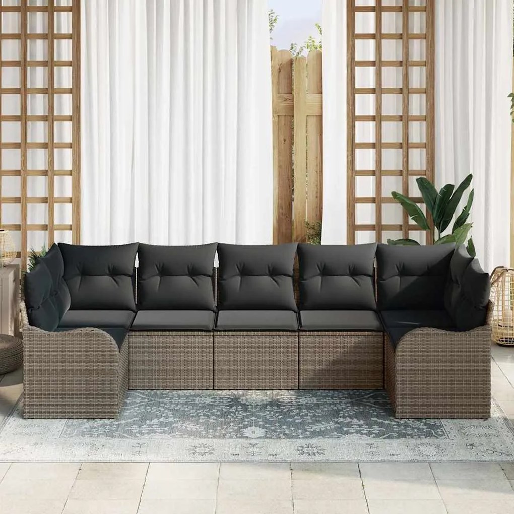 Conjunto de 7 Peças Sofá Jardim com Almofadas Vime Cinza