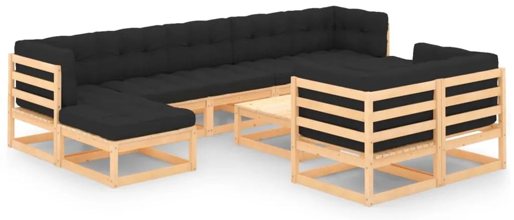 10 pcs conj. lounge jardim c/ almofadões pinho maciço antracite