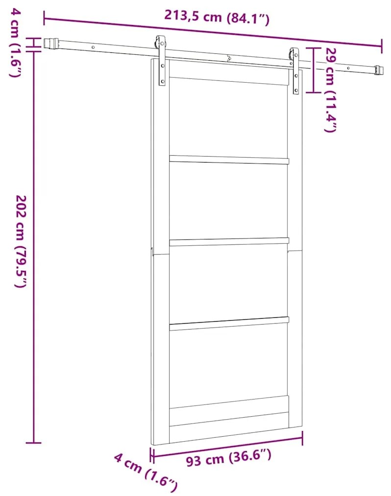 Porta Deslizante com Conjunto de Ferragens 'ORKDAL'Branca 93x202 cm