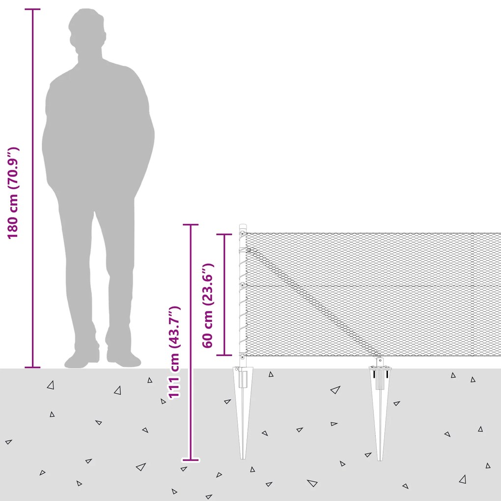 Cerca Hexagonal vidaXL Cinza 0,6x100 m Aço