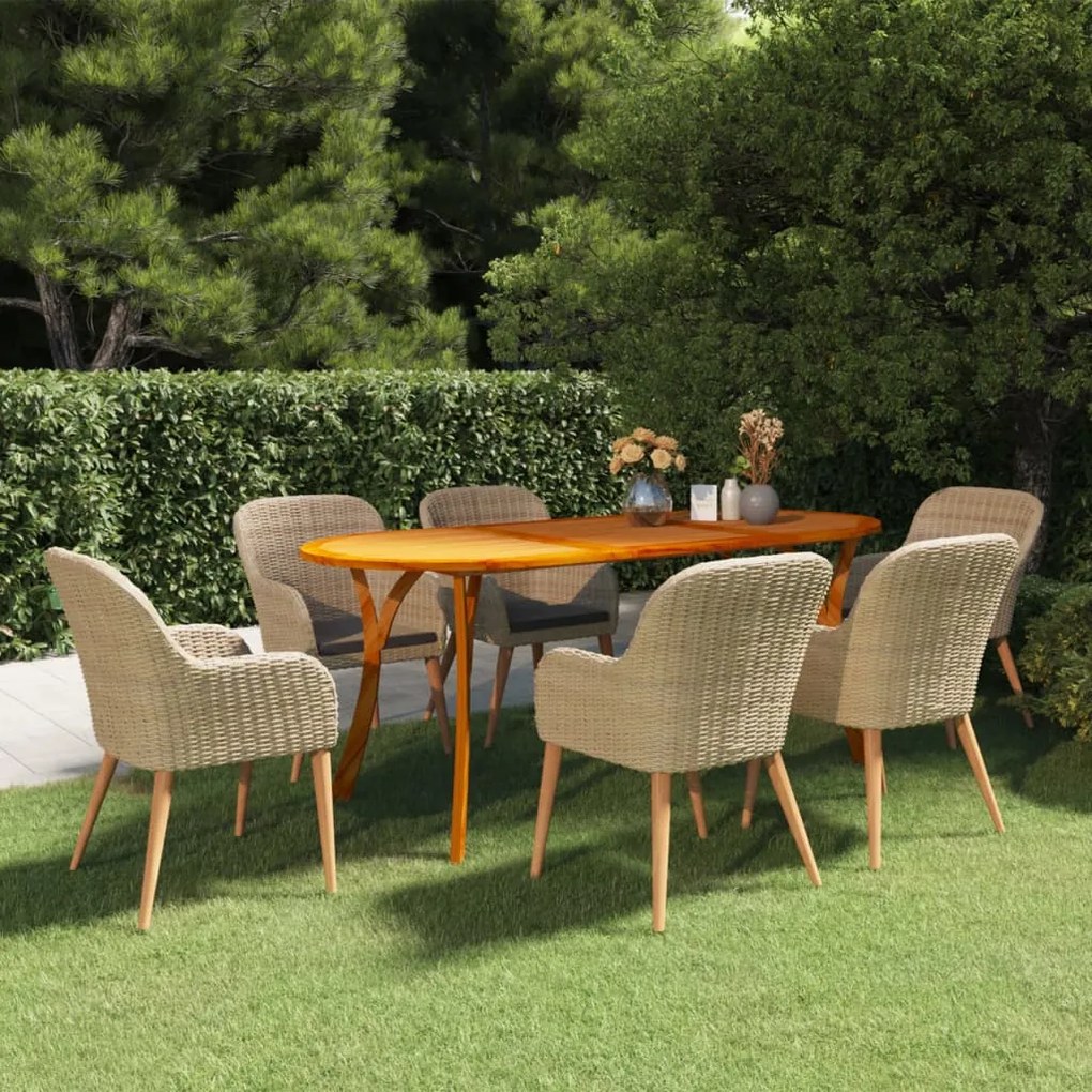 vidaXL 7 pcs conjunto de jantar para jardim castanho