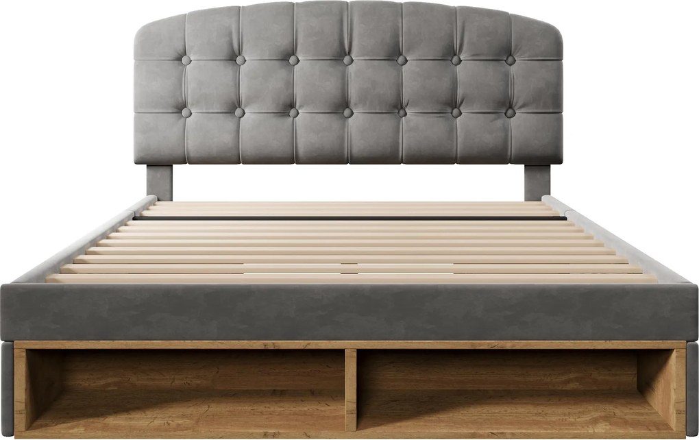 Cama de casal 140x200 estofada com estrado de ripas, Cinzento | AOSOM Portugal