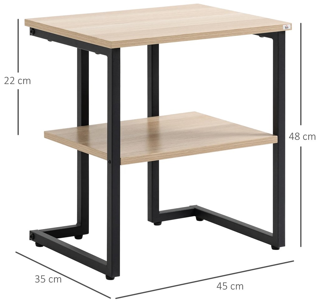 Mesa Auxiliar de 2 Níveis Mesa Auxiliar para Sala de Estar Dormitório Estúdio Escritório Estilo Moderno 45x35x48cm Madeira e Preto