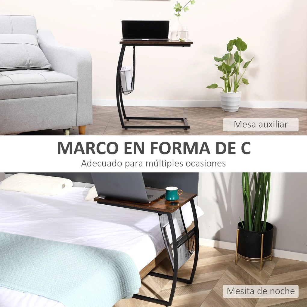 HOMCOM Mesa Auxiliar para Sofá e Cama em Forma de C com Bolso de Armaz