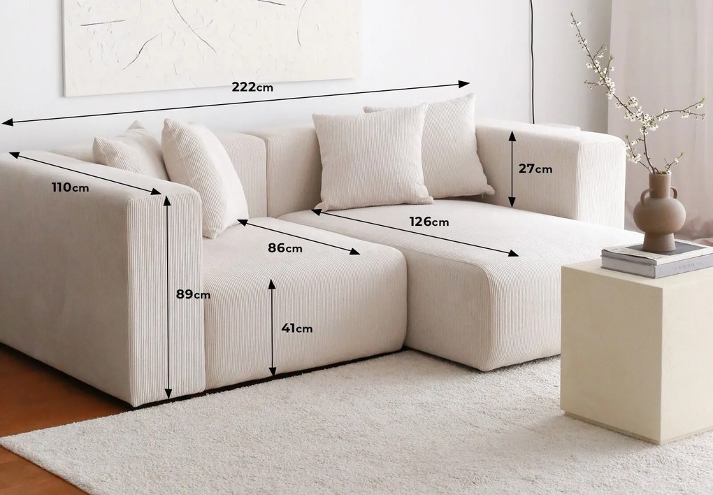 Sofá de Canto Yolo - Branco - 222cm x 89cm x 110cm
