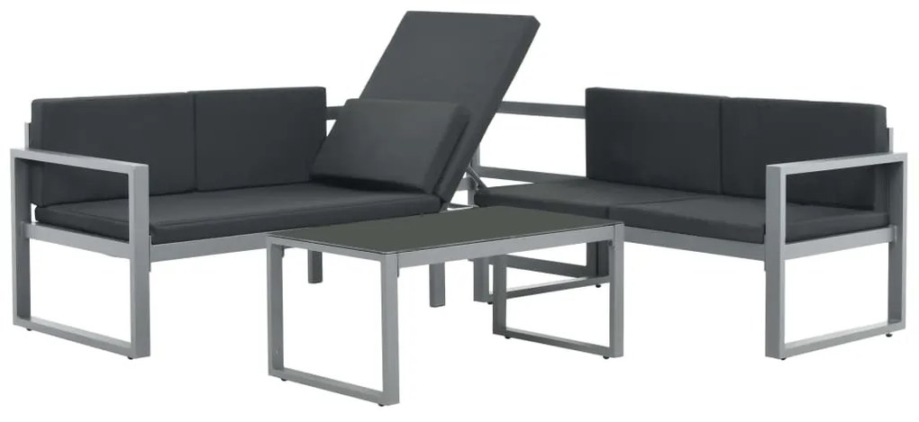 Conjunto lounge p/ jardim com almofadas 3 pcs alumínio preto