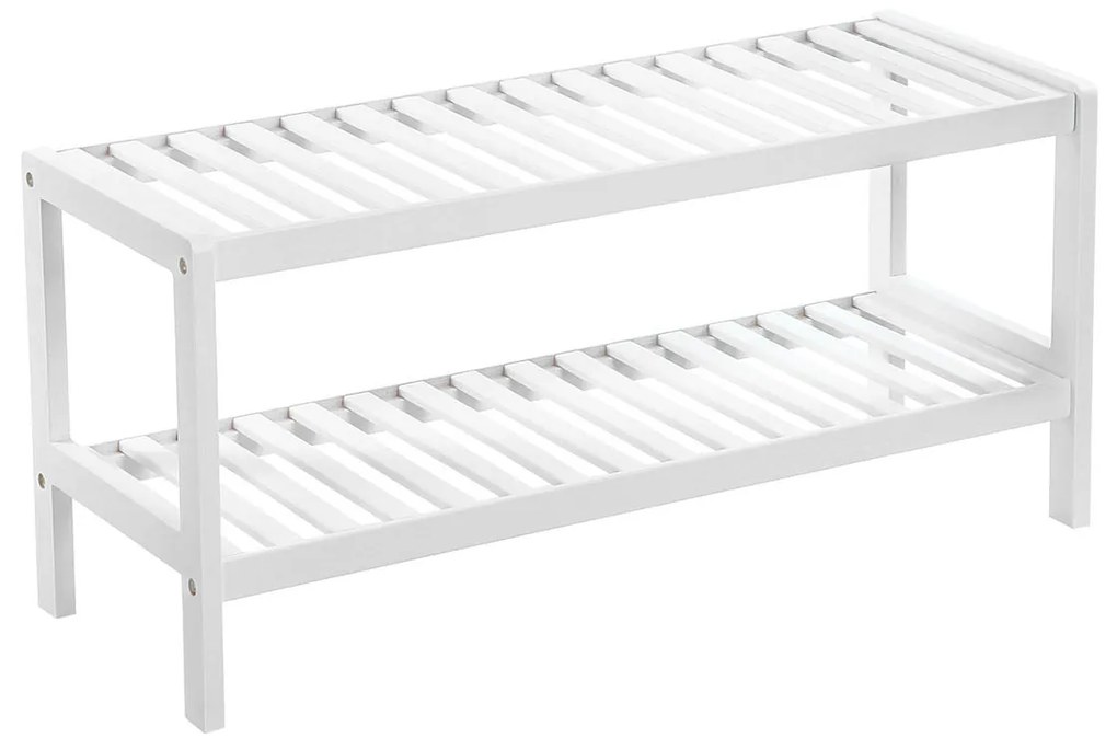 SONGMICS Sapateira de bambu natural de 2 níveis, prateleira para sapatos, plantas e livros, para sala de estar, corredor, quarto e banheiro, 70 x 26 x 33 cm, branco LBS02WT