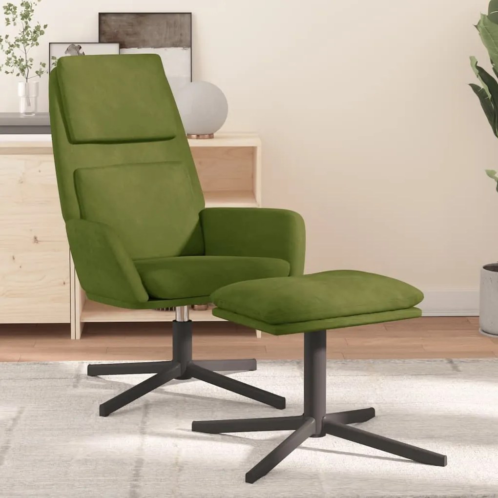 vidaXL Cadeira de descanso com banco veludo verde-claro