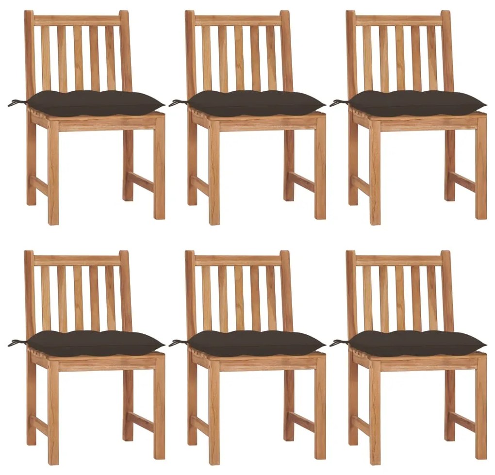 vidaXL Cadeiras de jardim 6 pcs c/ almofadões madeira de teca maciça