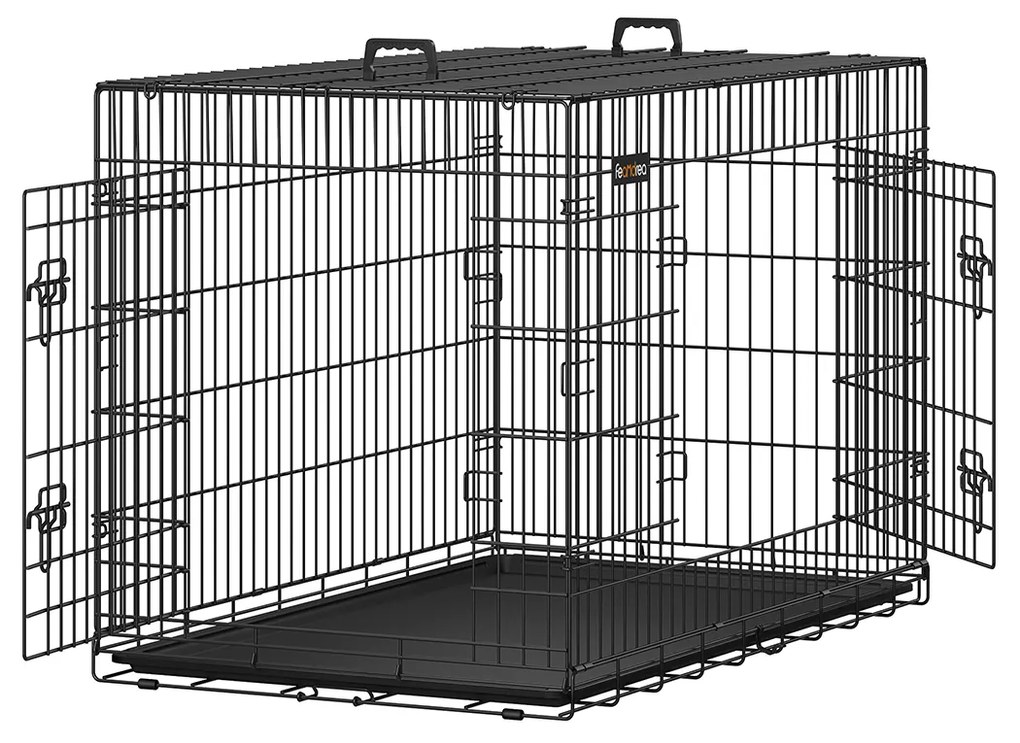 Gaiola dobrável para cães XXL com duas portas | FEANDREA | 122 x 74,5 x 80,5 cm | preto | PPD48H.