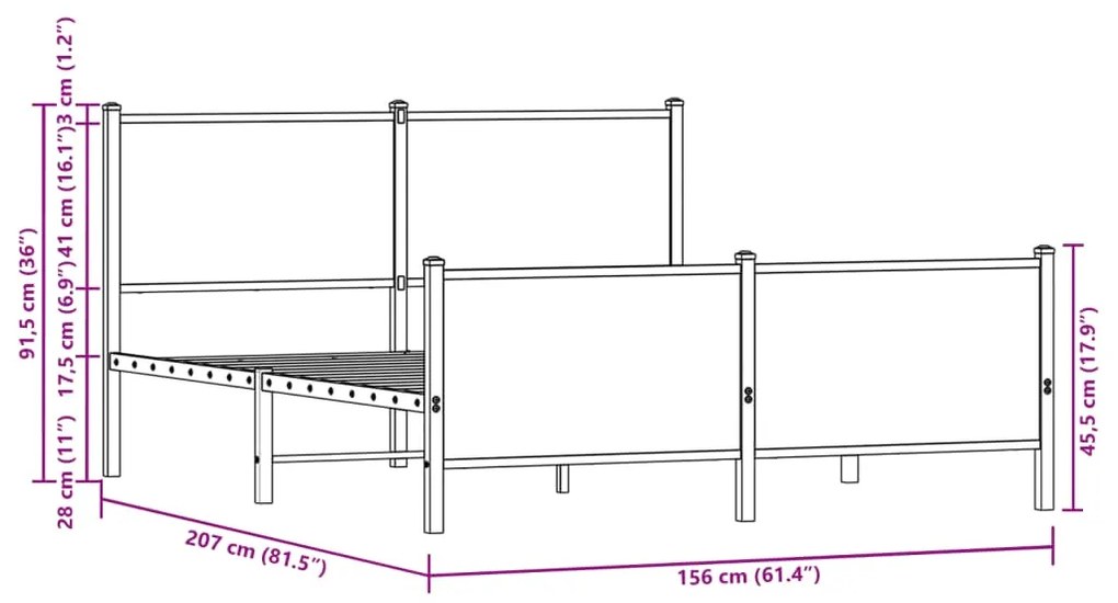 Estrutura cama sem colchão 150x200cm metal carvalho castanho