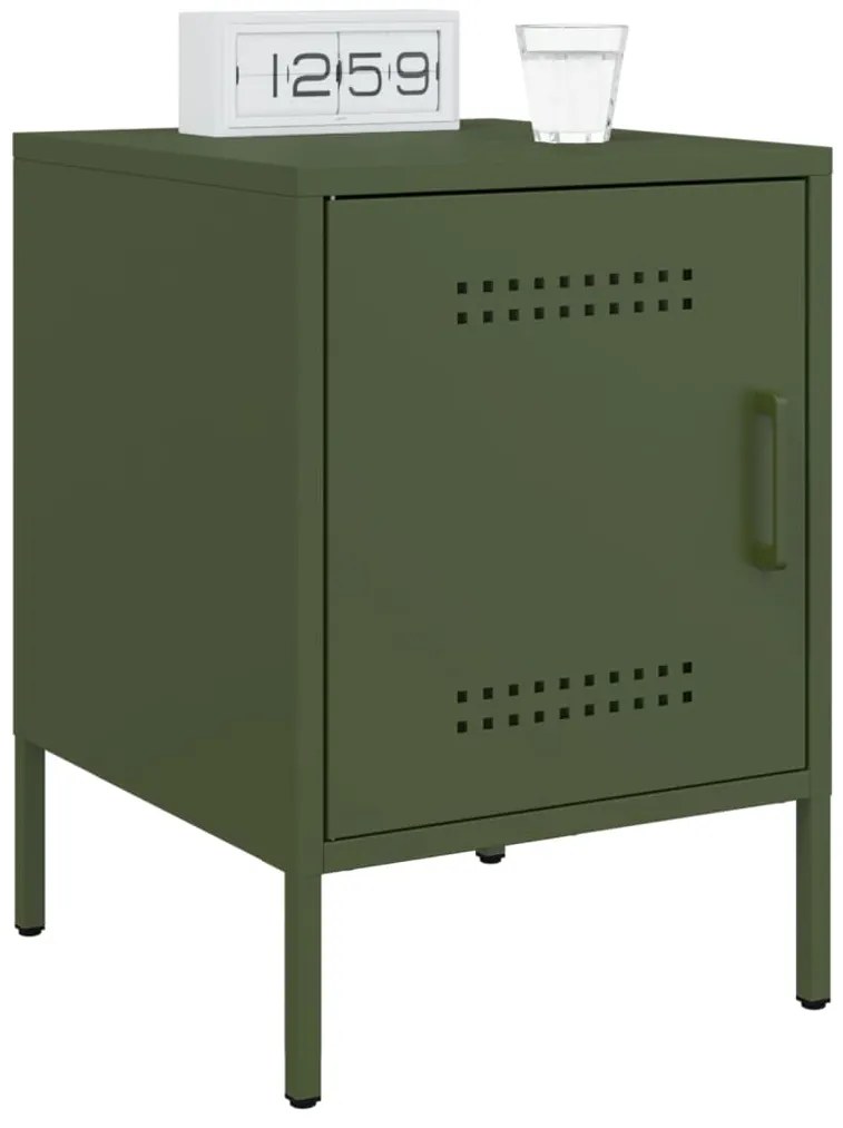 Mesas de cabeceira 2 pcs 36x39x50,5 cm aço verde azeitona