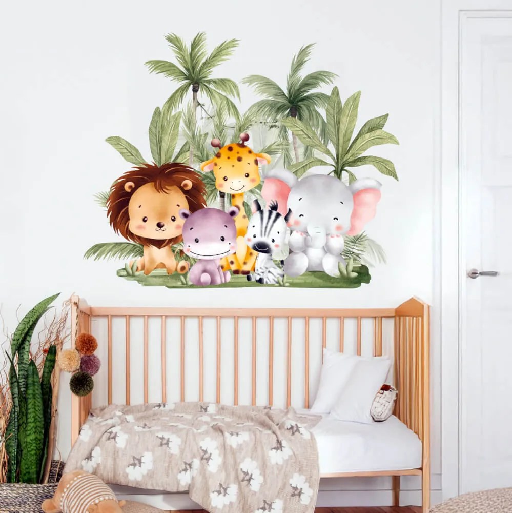 Autocolante de parede para quarto de criança – Animais de safari na natureza