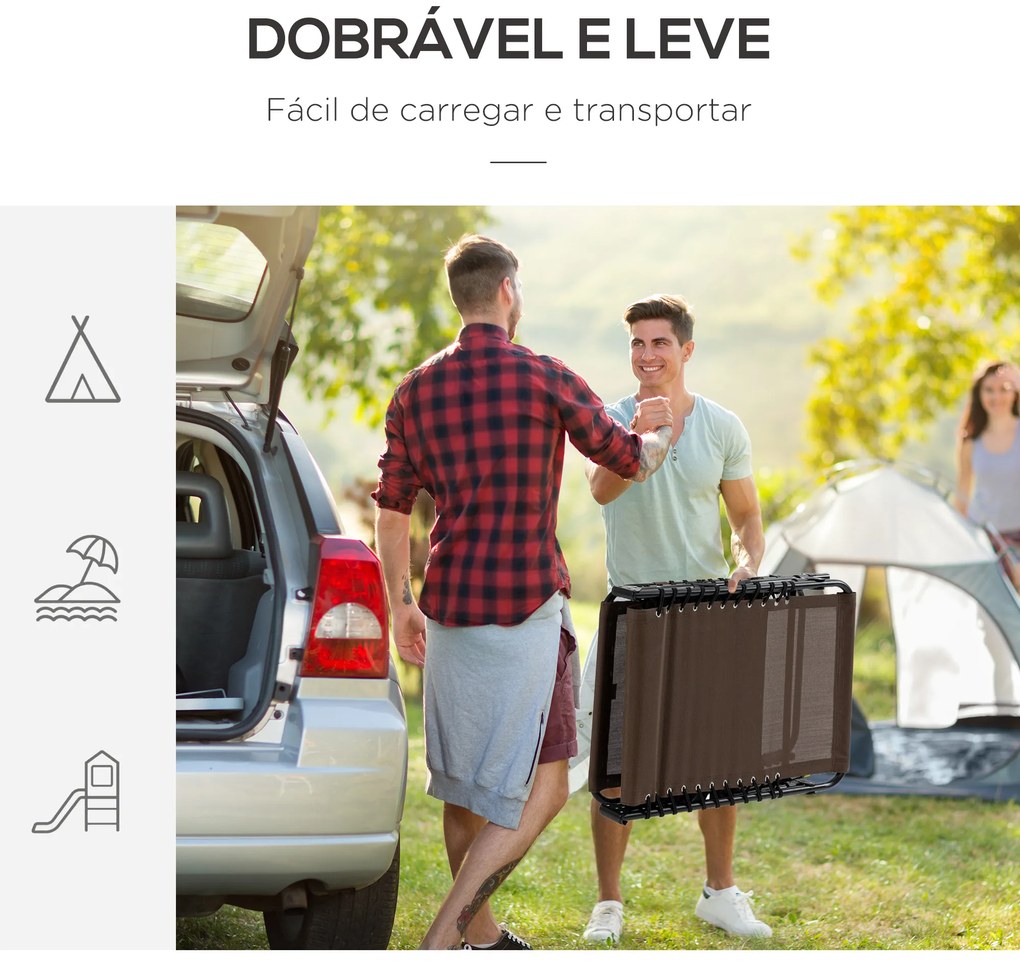 Espreguiçadeira Dobrável de Jardim com Encosto Ajustável Apoio para Cabeça Acolchoado Bolso Lateral 185x58x30 cm Castanho