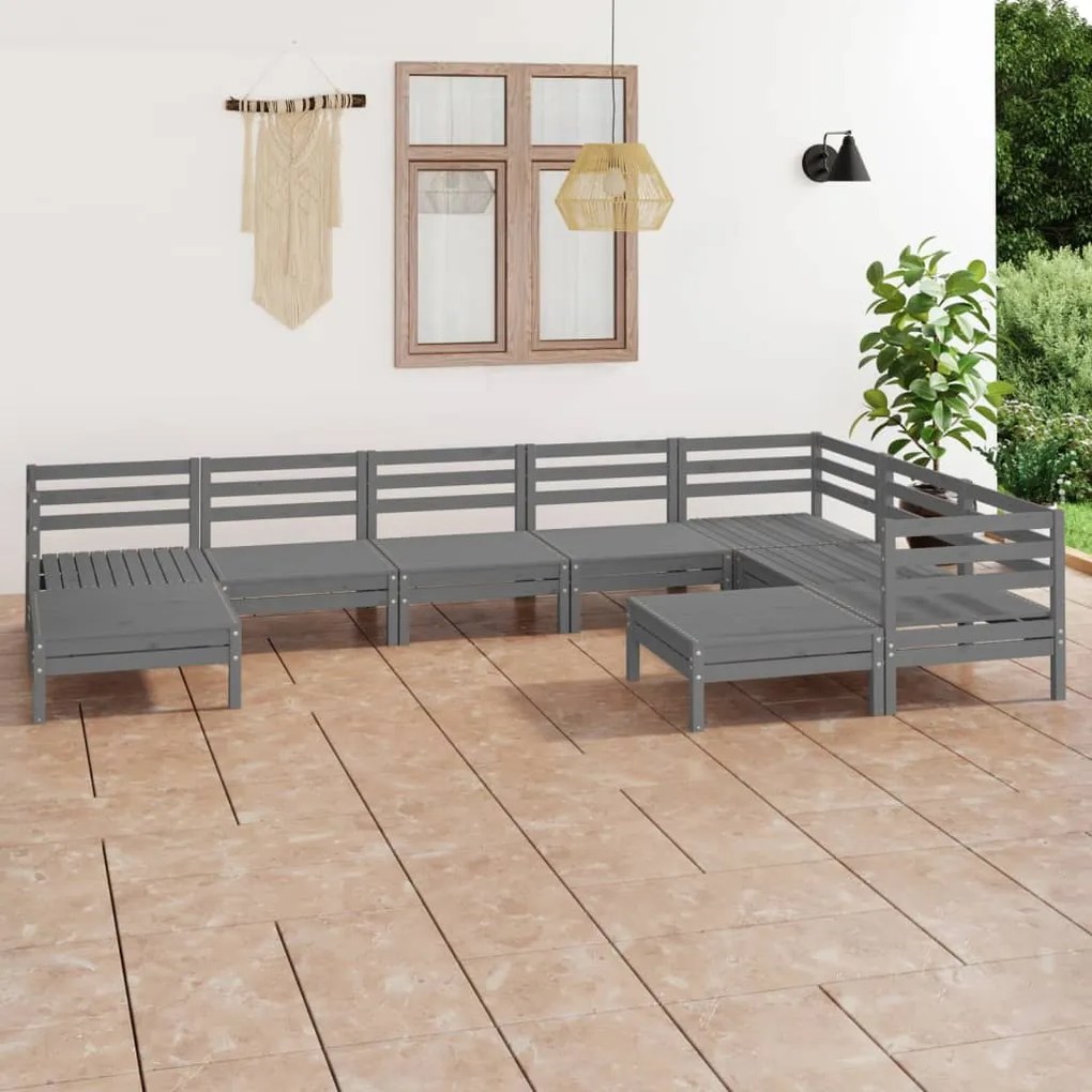 vidaXL 9 pcs conjunto lounge de jardim pinho maciço cinzento