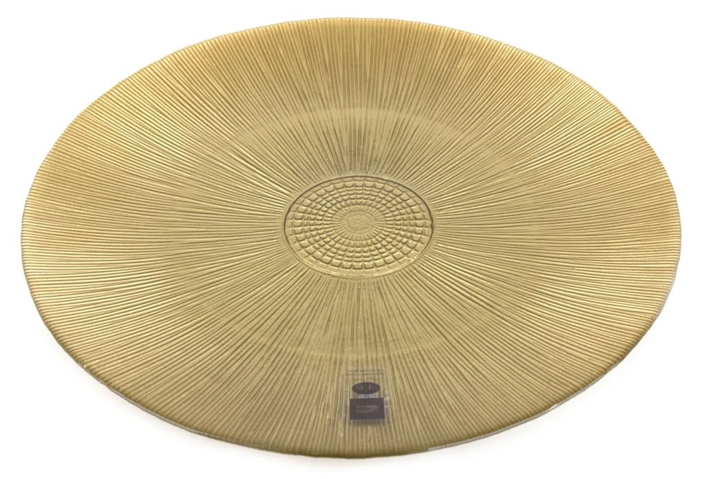 Prato Marcador Vidro Aster 34cm Dourado