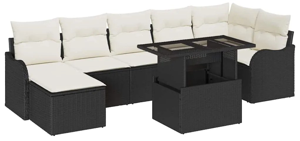 Conjunto de Sofá de Jardim de 8 Peças com Almofadas Preto Rattan Sinté