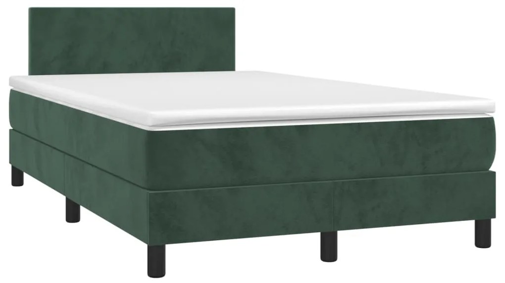 Cama box spring c/ colchão/LED 120x200 cm veludo verde-escuro