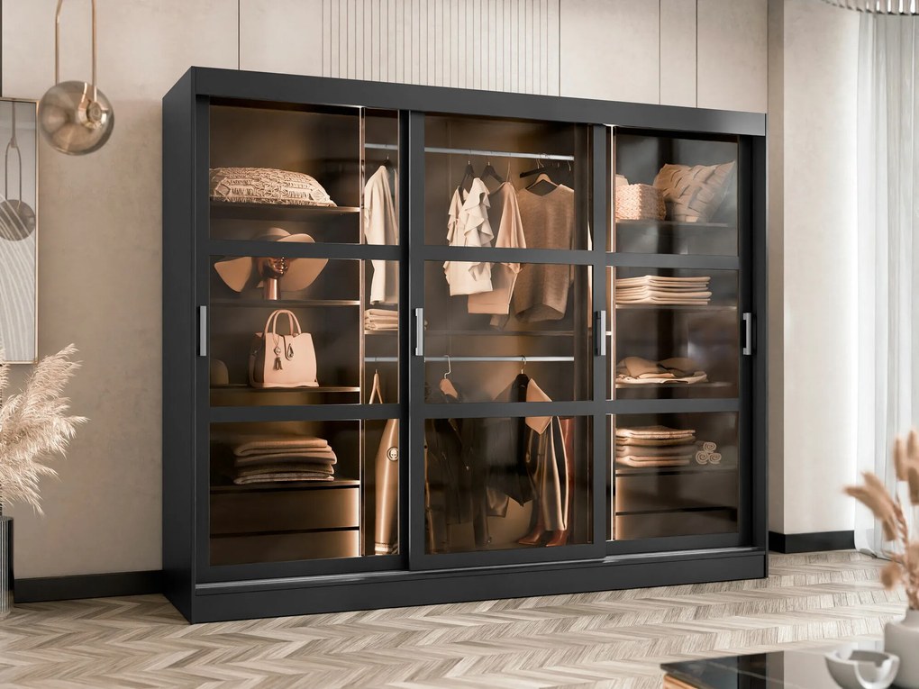 Roupeiro Comfivo Opus, Preto, 203x250x65cm, 222 kg, Portas para roupeiro: Deslizante