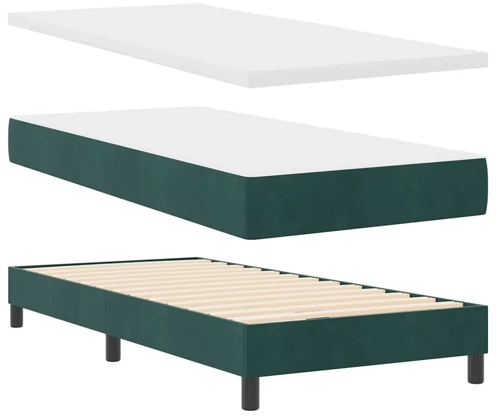 Cama Box Spring com Colchão e LED Verde Escuro 90x190 cm Veludo