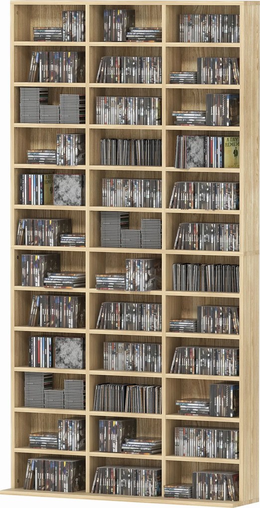 Estante para CD/DVD, 102 x 23,5 x 195 cm, 36 Compartimentos, cor Carvalho