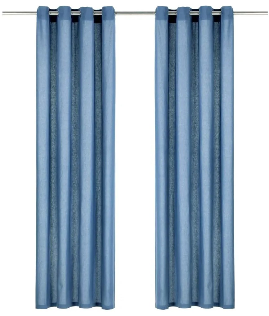 Cortinas com argolas de metal 2 pcs algodão 140x245 cm azul