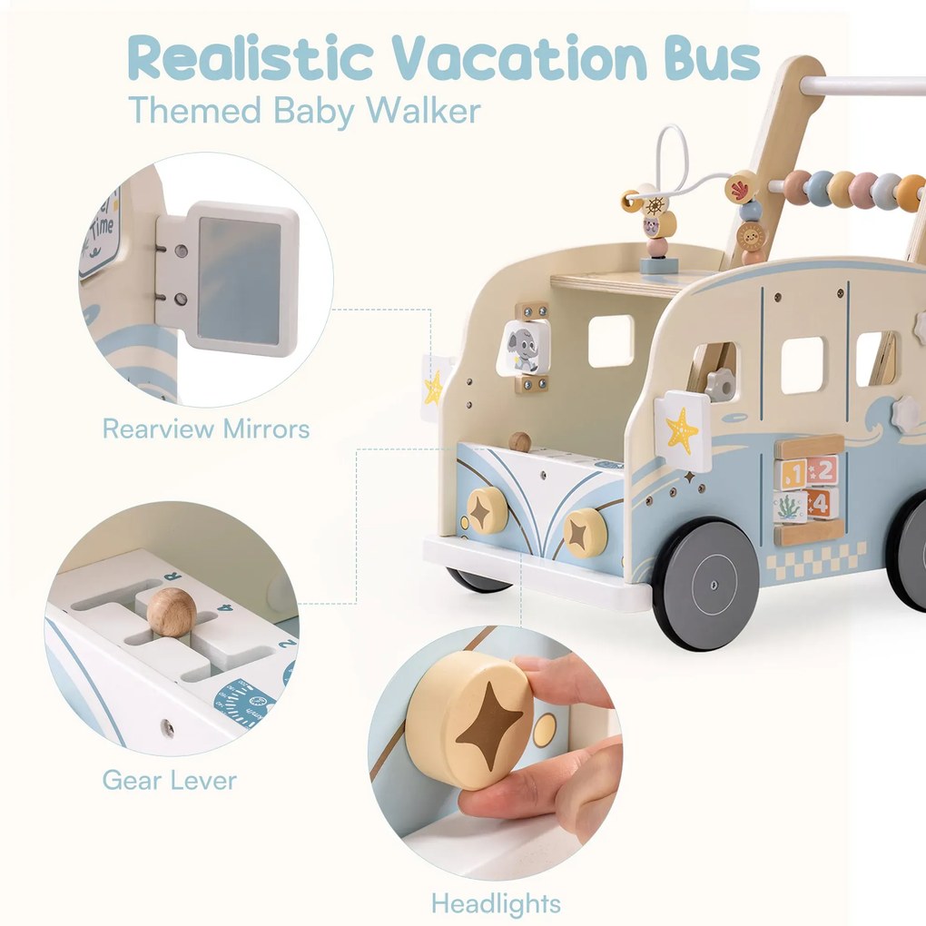 Andador de madeira para bebés - Vacaction Bus Com Centro Atividades Azul