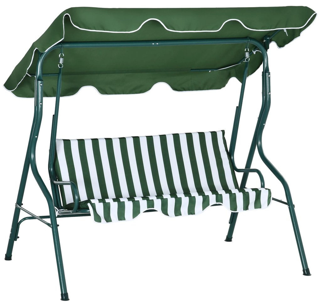 Outsunny Baloiço de Jardim de 2-3 Lugares com Almofada Toldo Ajustável Terraço Patio Capacidade 240kg 170x110x153cm Verde e Branco