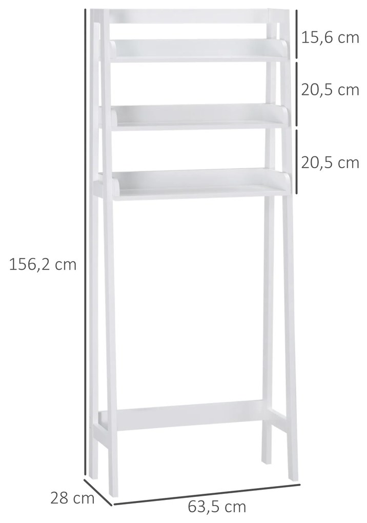Prateleiras sobre Sanita Prateleiras de Armazenamento para Casa de Banho Lavanderia Estilo Moderno Anti-Tombo 63,5x28x156,2cm Branco
