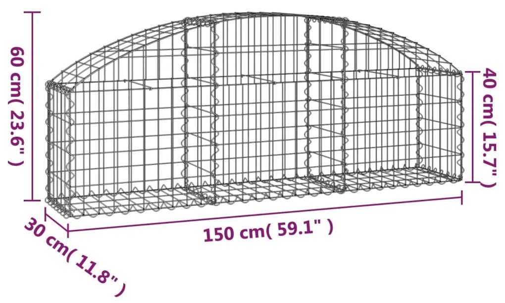 Cesto gabião arqueado 150x30x40/60 cm ferro galvanizado