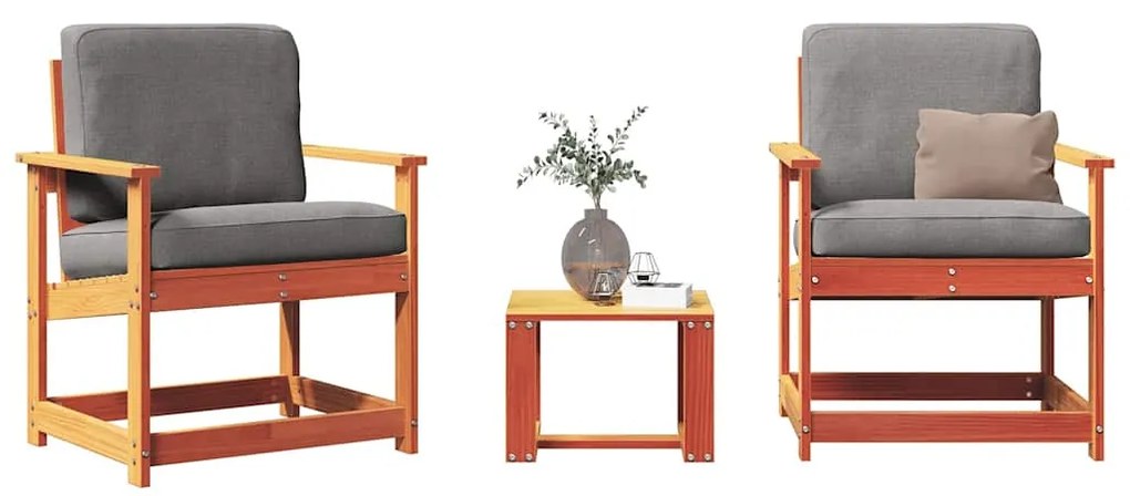 3 pcs conjunto lounge de jardim pinho maciço castanho-mel