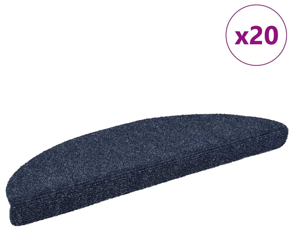 vidaXL Tapetes de escada autoadesivos 20 peças 56x17x3 cm azul meia-lua