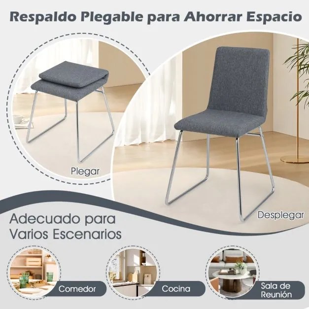 Conjunto 2 Cadeiras de Jantar Modernas Estofadas com Encosto Dobrável e Estrutura Metálica 52 x 47 x 88 cm Cinza