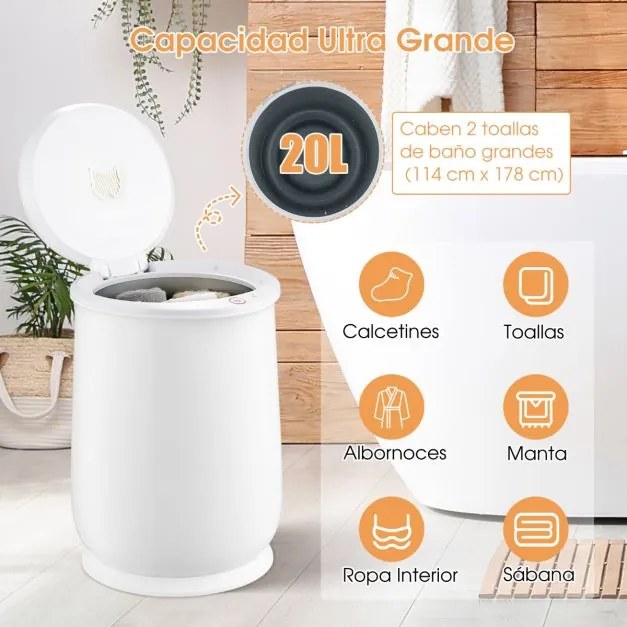 Aquecedor elétrico de toalhas 21L com temporizador de 20-90 minutos, modo de secagem de 2-5 horas e desligamento automático, branco