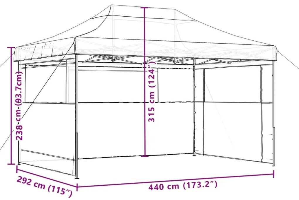 Tenda para festas pop-up dobrável c/ 3 paredes laterais laranja